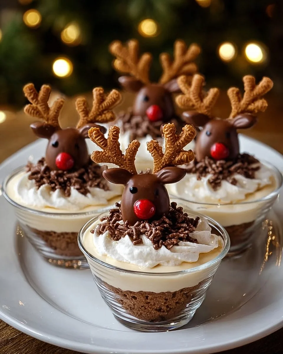 Delicious Reindeer Cookie Crunch Cups decorated with festive colors.