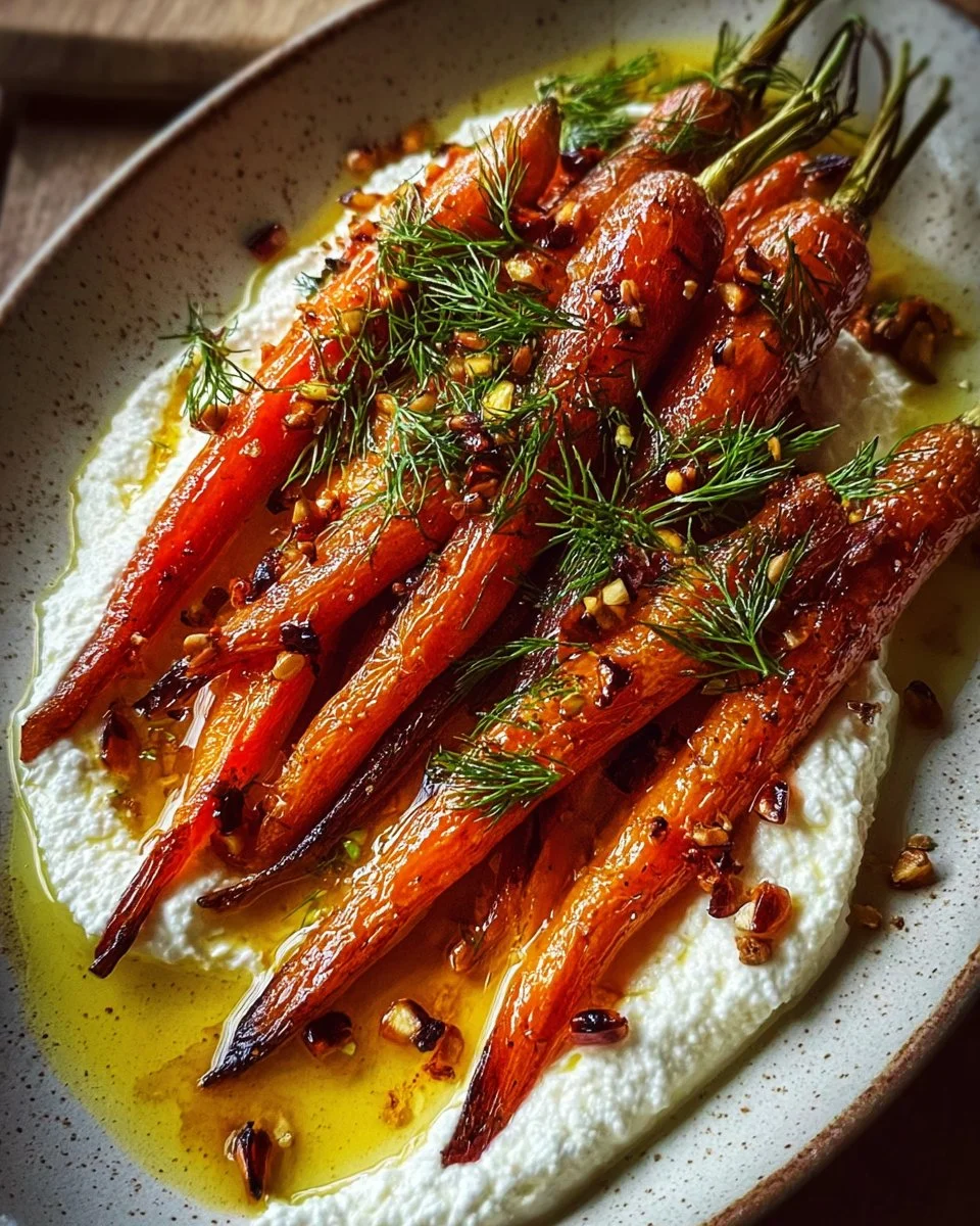 Delicious roasted carrots topped with maple ricotta and spiced butter
