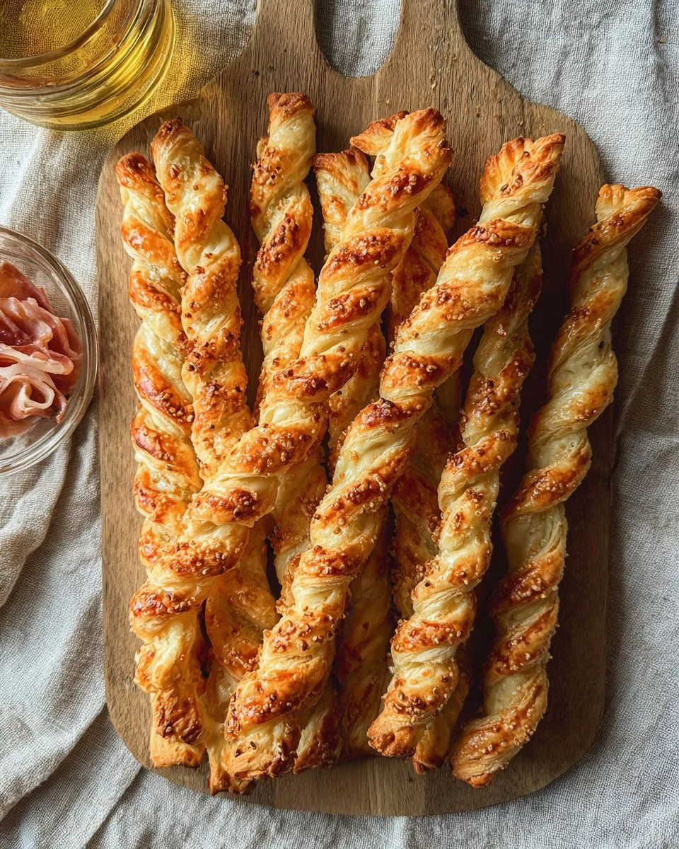 Savory puff pastry twists filled with cheese, a delightful appetizer.