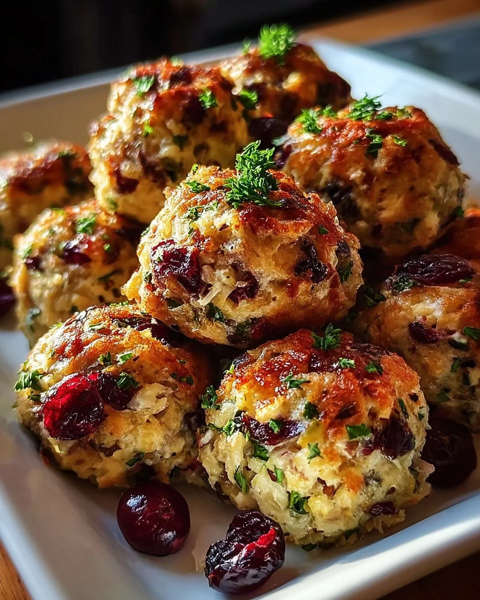 Savory turkey cranberry stuffing balls, a delicious addition to your holiday meal.