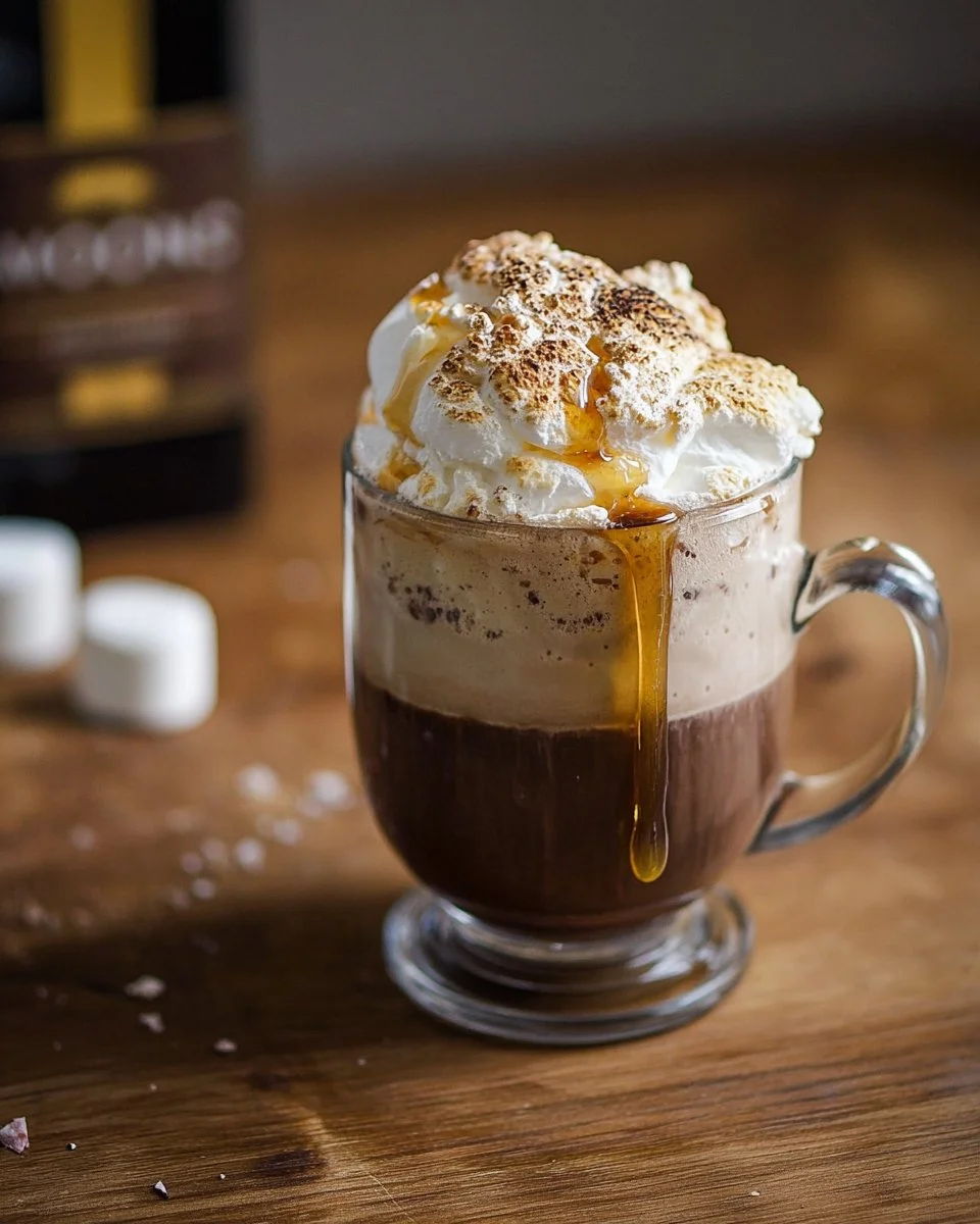 Shaken Espresso with Toasted Marshmallow Syrup topped with fluffy marshmallows