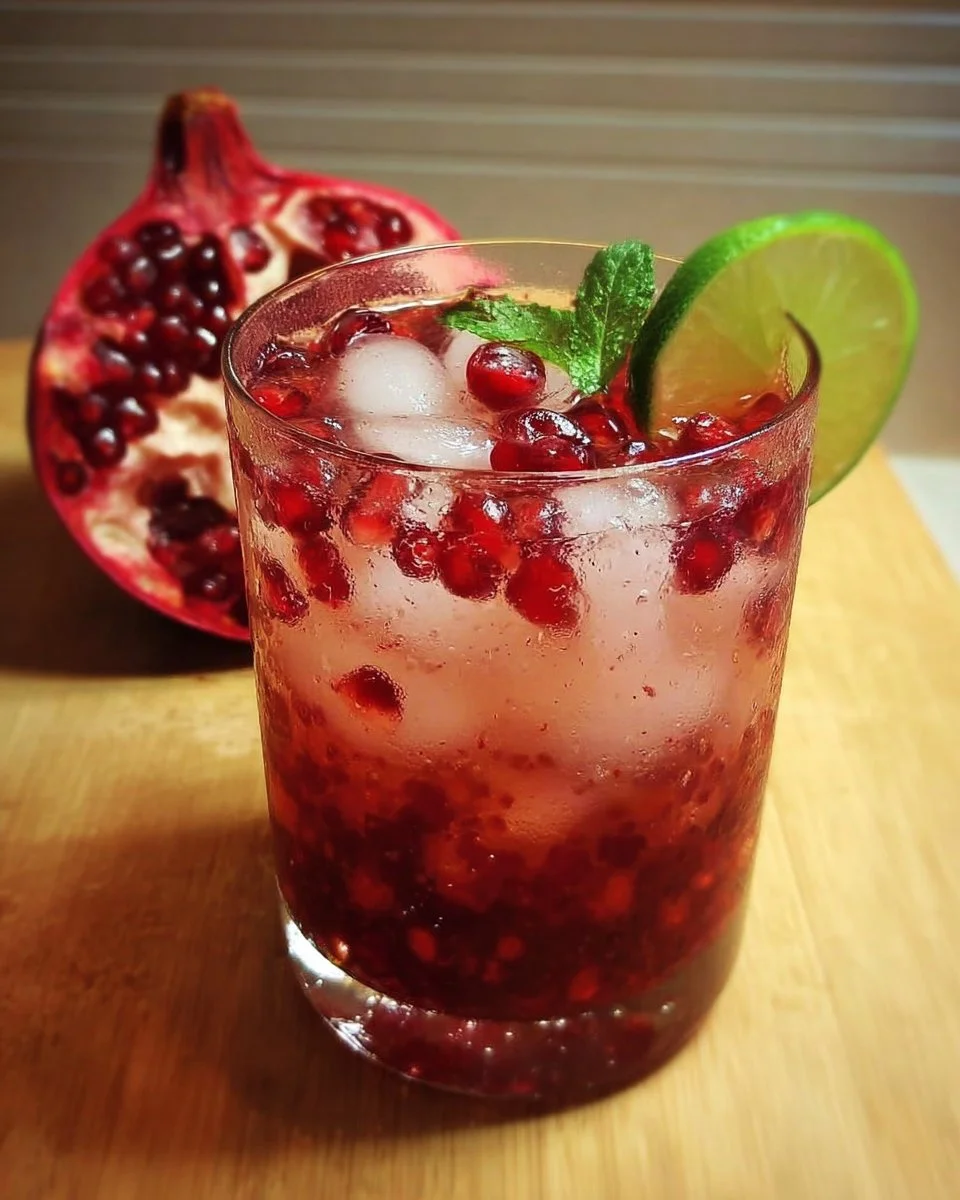 Sparkling Pomegranate Mojito garnished with mint leaves in a glass