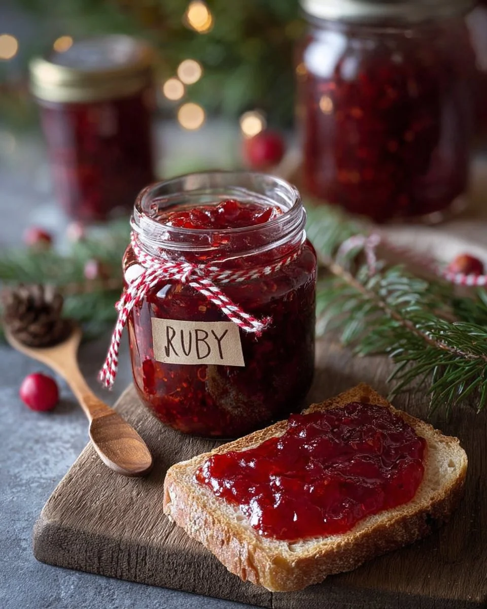 Jar of Spiced Christmas Jam with festive spices