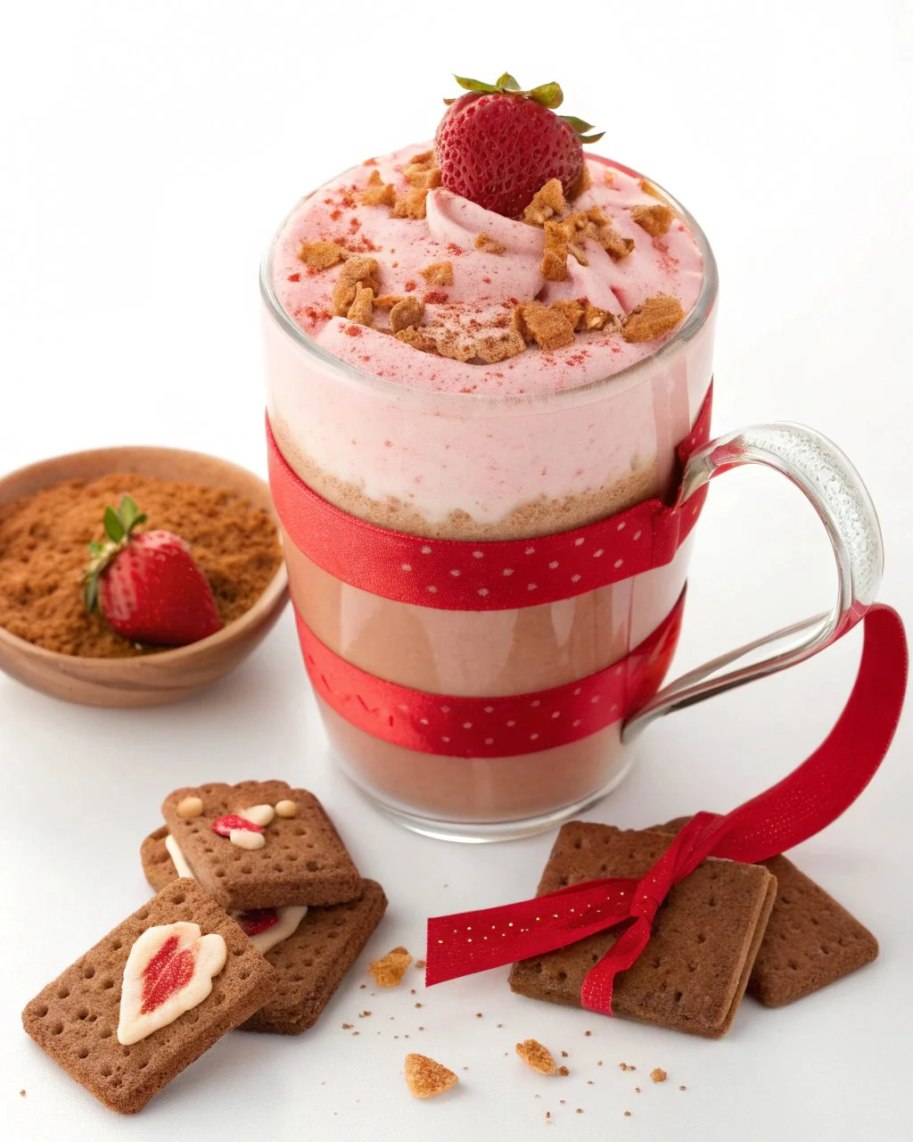 Delicious Strawberry Gingerbread Snow dessert topped with fresh strawberries.