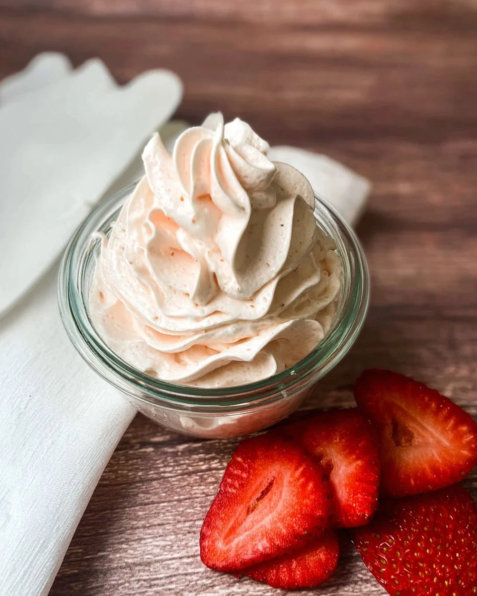 Delicious strawberry whipped cream in a bowl, perfect for dessert topping