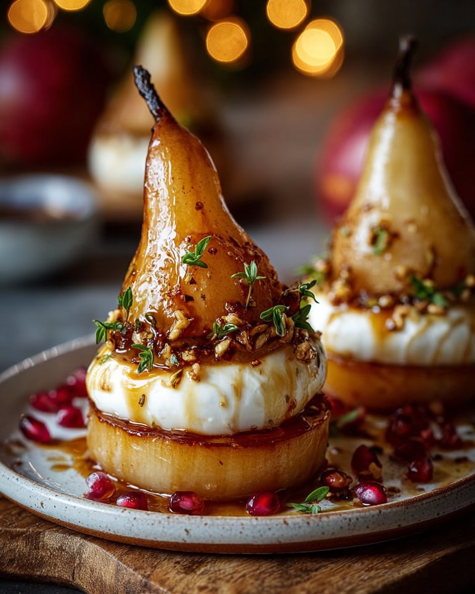 Golden Caramelized Pear & Burrata Towers
