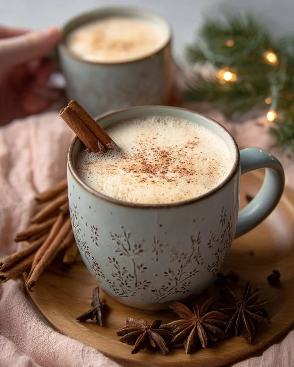 Vanilla Spice Chai Latte served in a cozy mug with cinnamon sticks