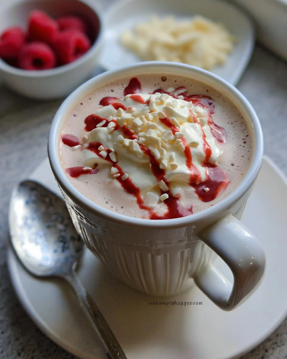 Vegan Raspberry White Chocolate Mocha served in two cups