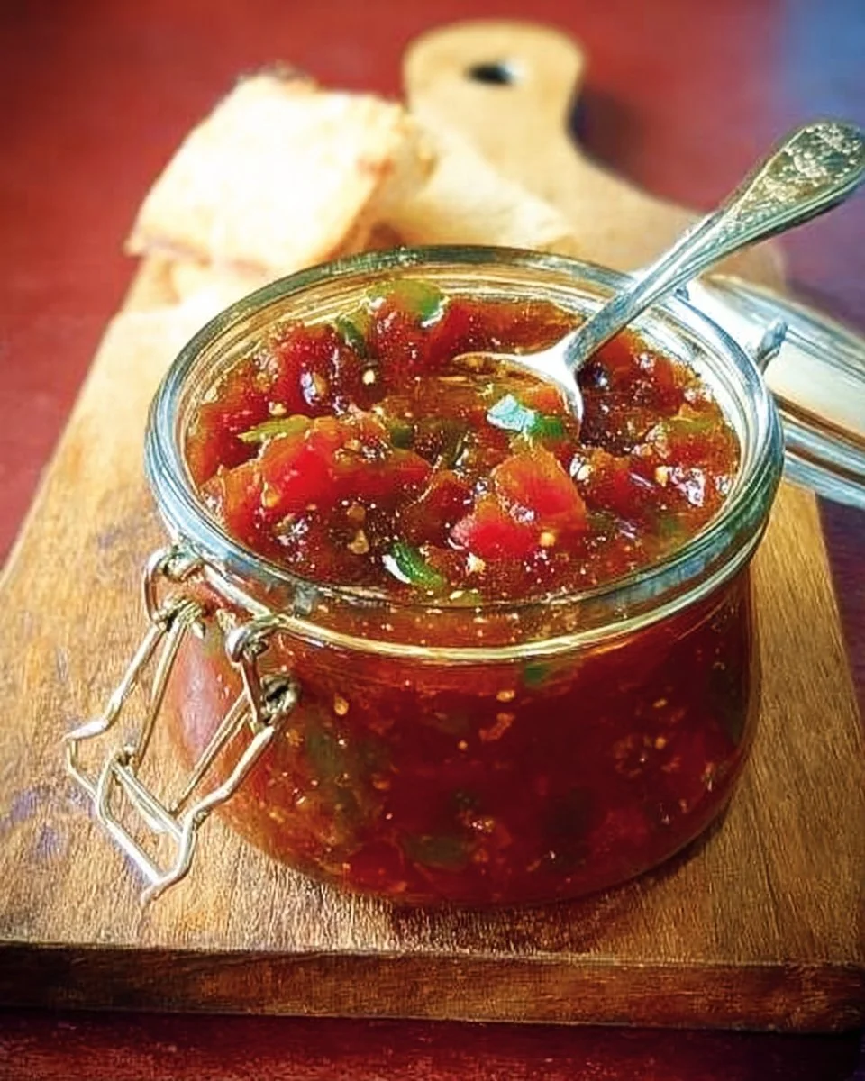 Bowl of homemade Vegetable Chutney with fresh vegetables