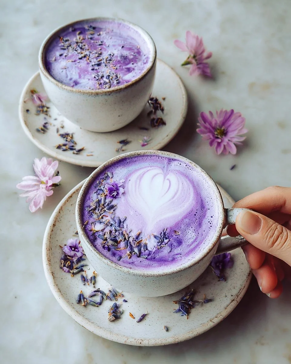 Violet Latte featuring beautiful whipped cream and vibrant purple color