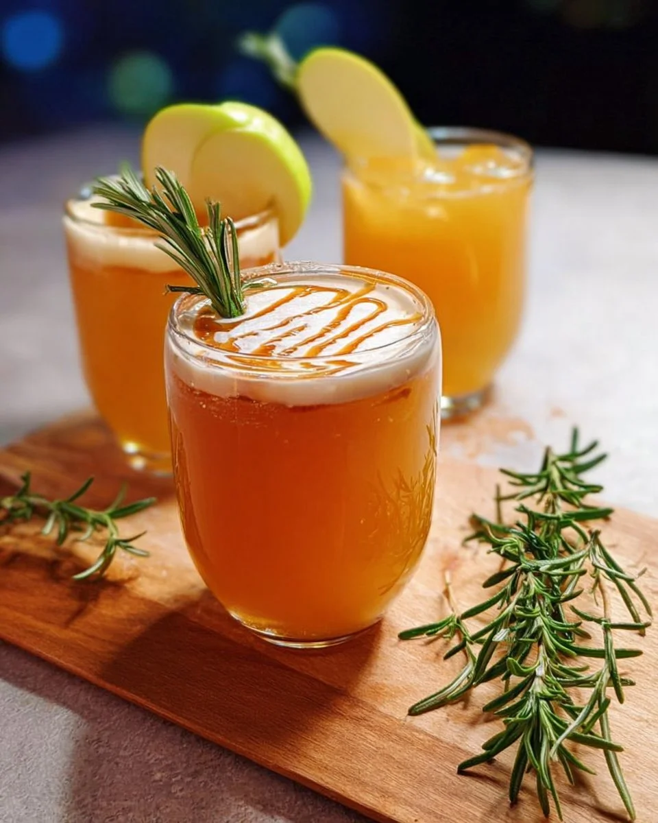 Warm apple mocktails with rosemary and butter served in a cozy glass.