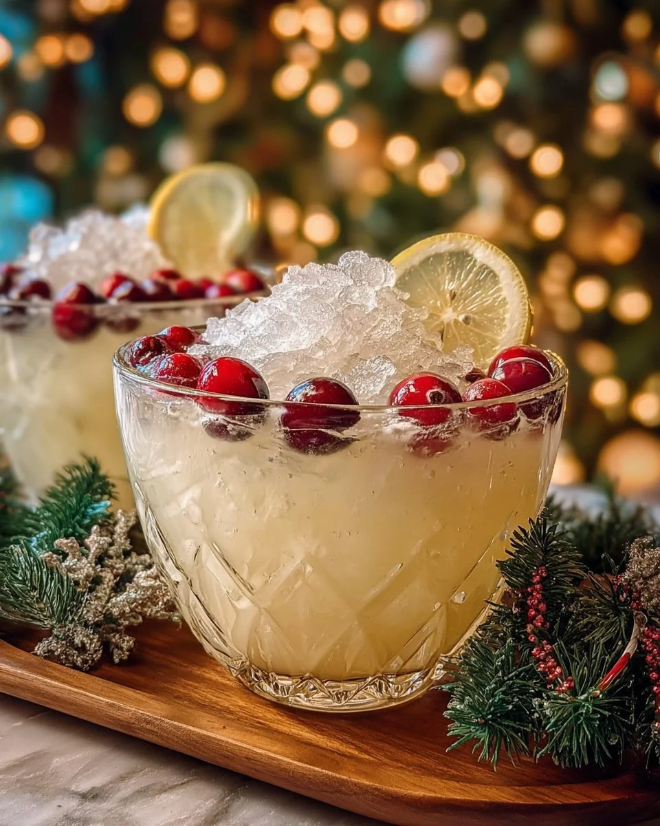 Delicious White Christmas Punch served in a festive glass