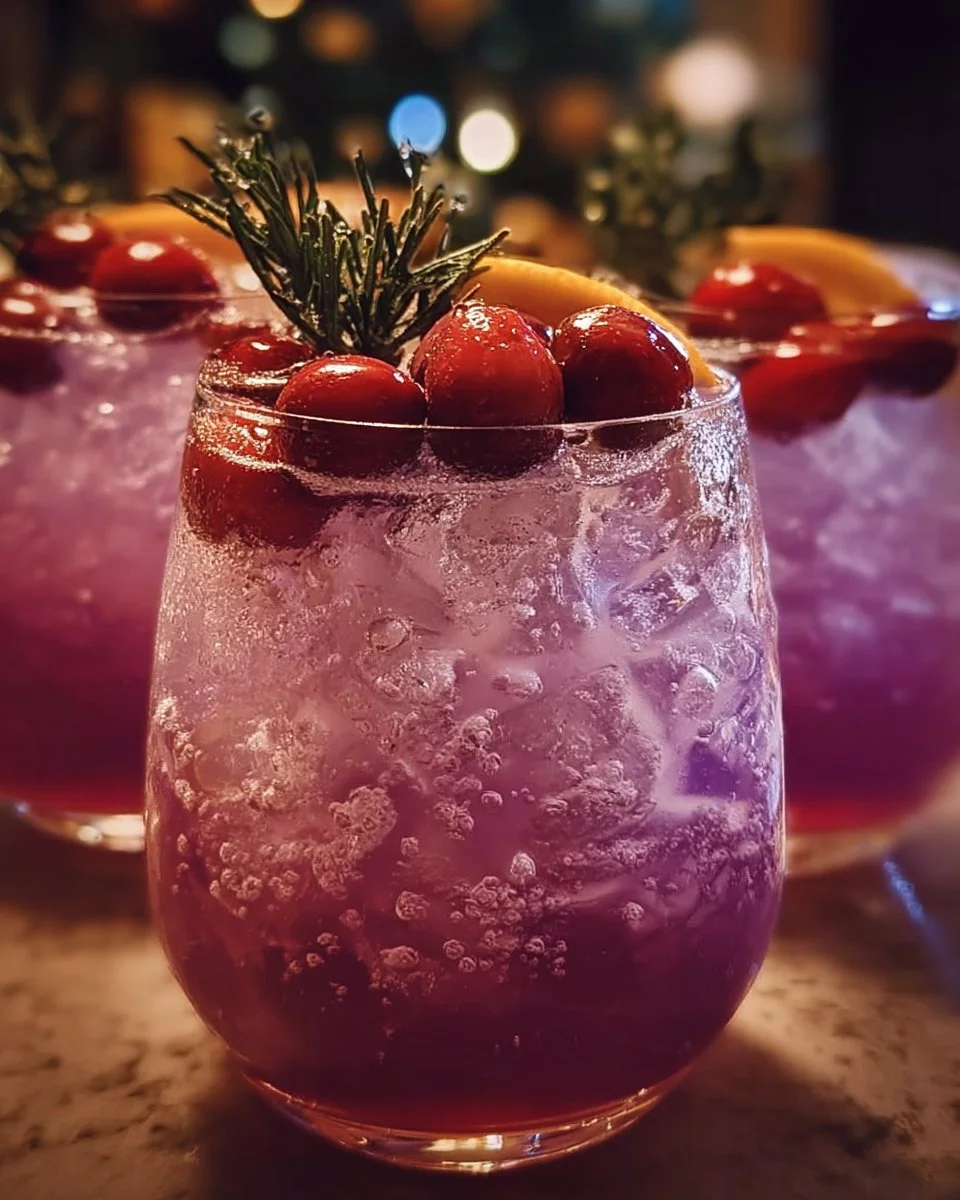 Festive Winter Twilight Christmas Punch in a glass with seasonal decorations