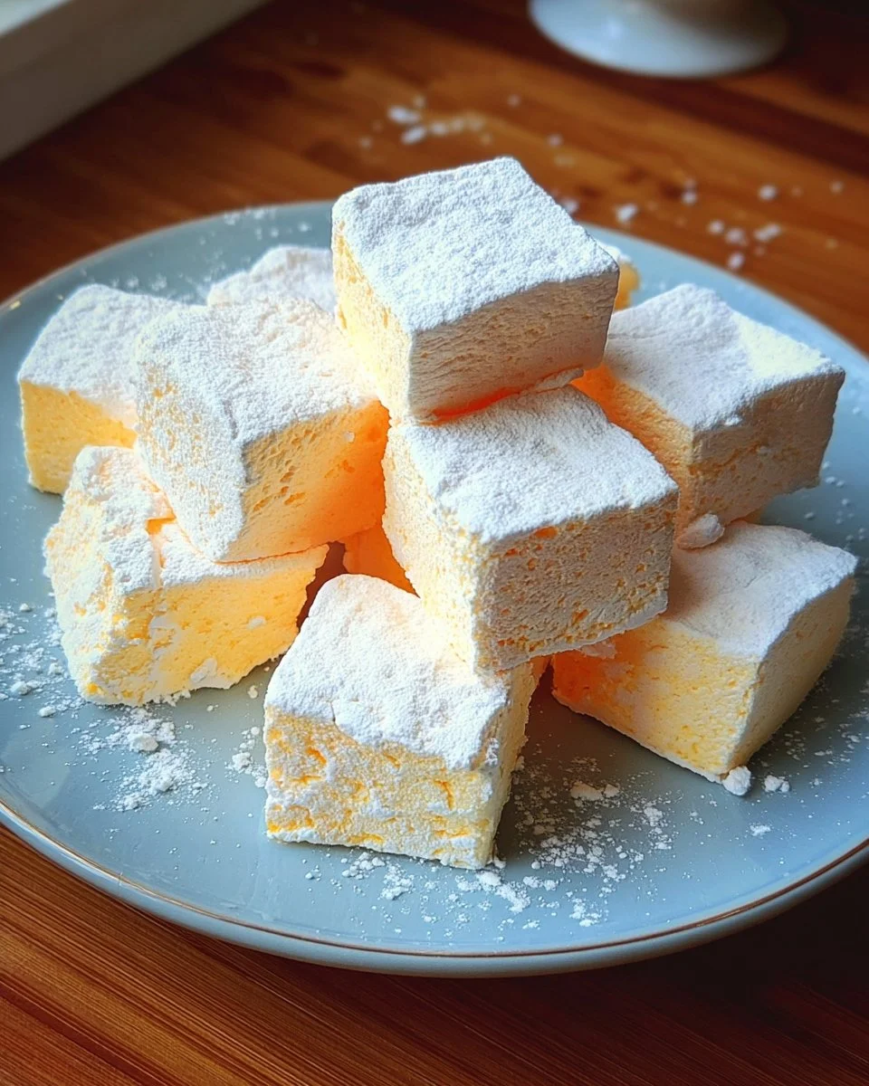 Homemade 2-Ingredient Orange Marshmallows on a plate
