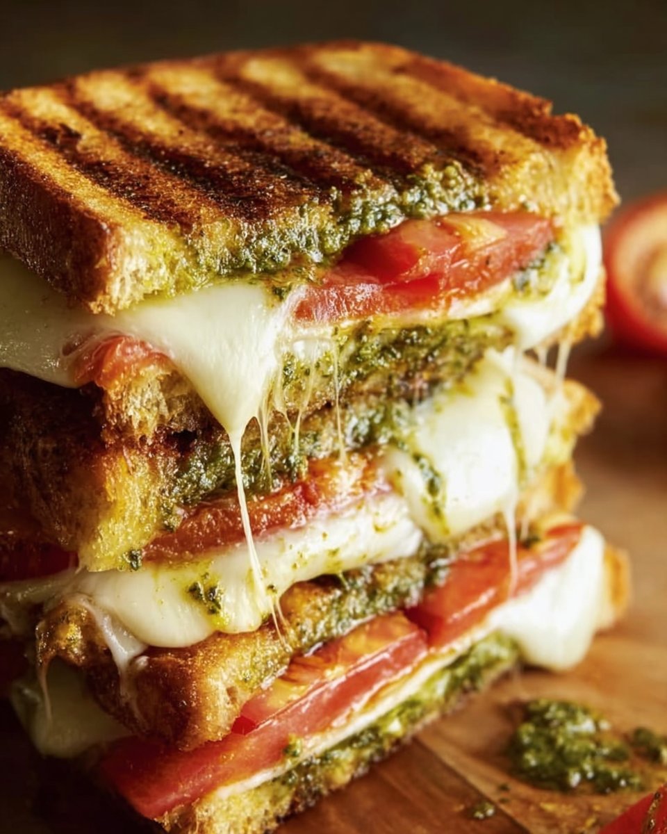 Pesto Mozzarella Panini with Fresh Tomatoes