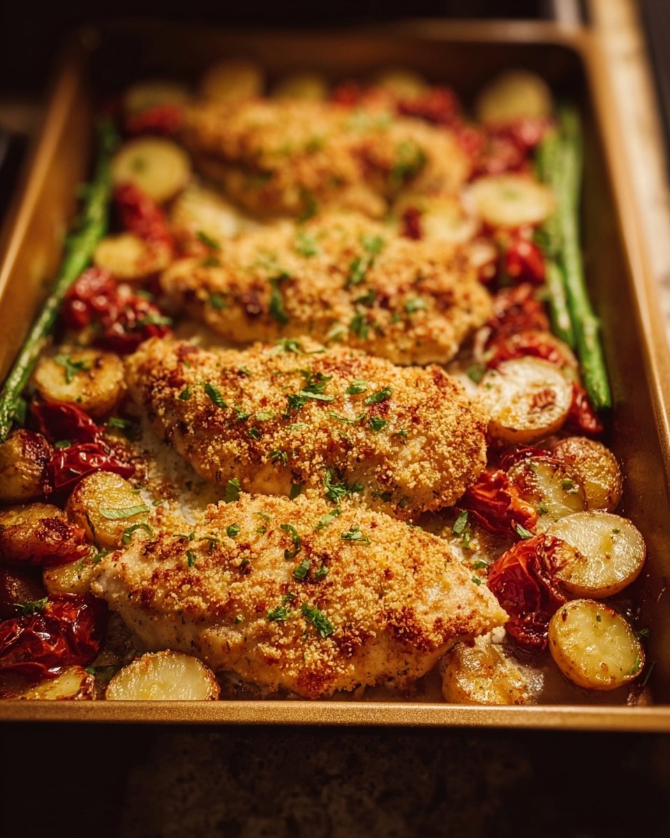 Parmesan Crusted Chicken Sheet Pan Dinner