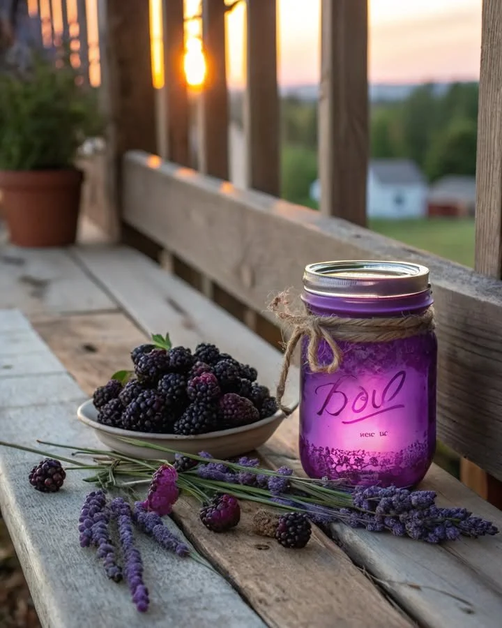 A glass of Blackberry Lavender Iced Sun Tea with fresh berries and lavender sprigs