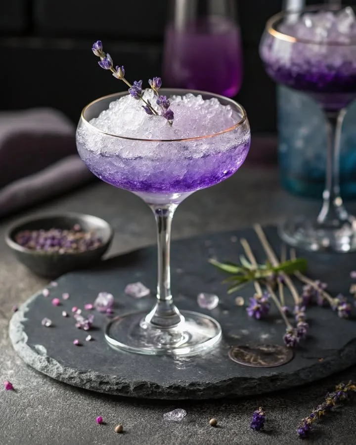 Refreshing yuzu lavender spritz cocktail garnished with lavender flowers