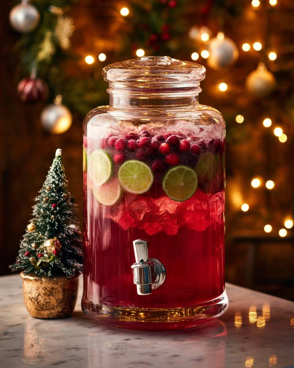 A refreshing Christmas fruit punch in a festive bowl, garnished with fruits and spices.