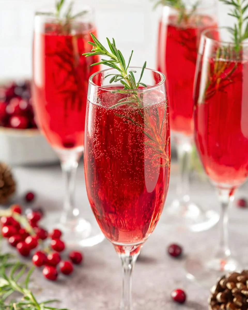 Festive Christmas Mimosa Mocktail served in a glass with Christmas decorations