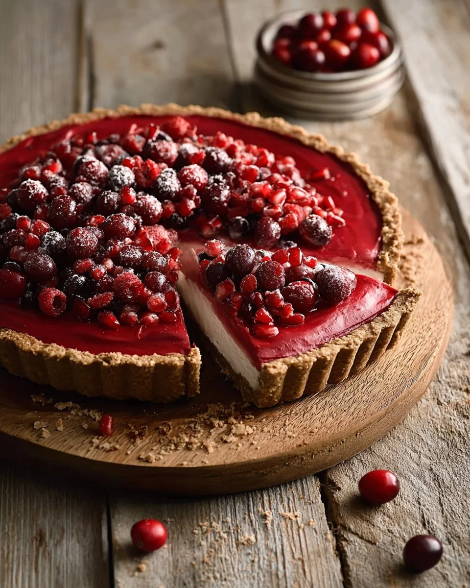 Homemade cranberry pie with a flaky crust and fresh cranberries