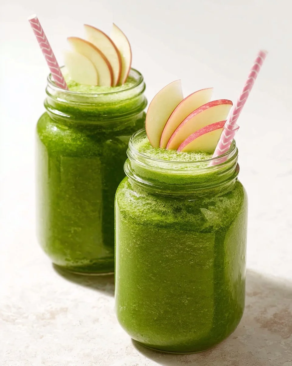 Cucumber apple green smoothie in a glass with fresh ingredients.