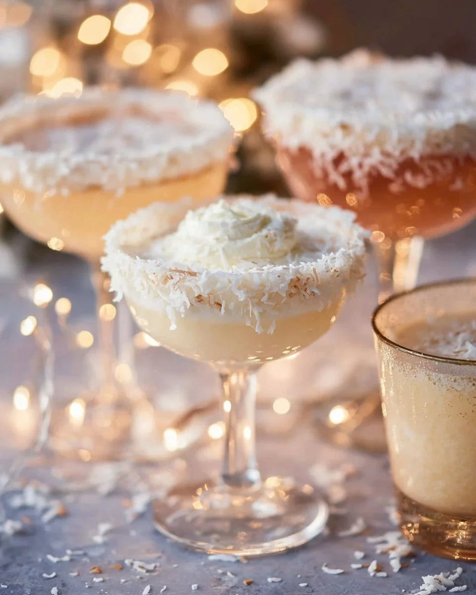 Festive snow punch in a decorative bowl with winter ingredients