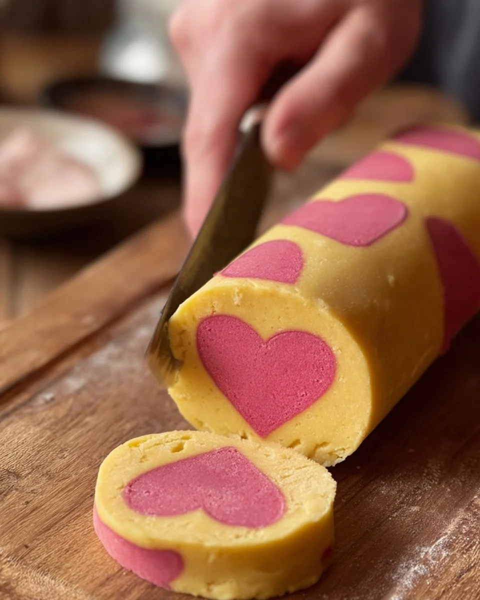 Delicious heart-shaped slice and bake cookies ready to be enjoyed