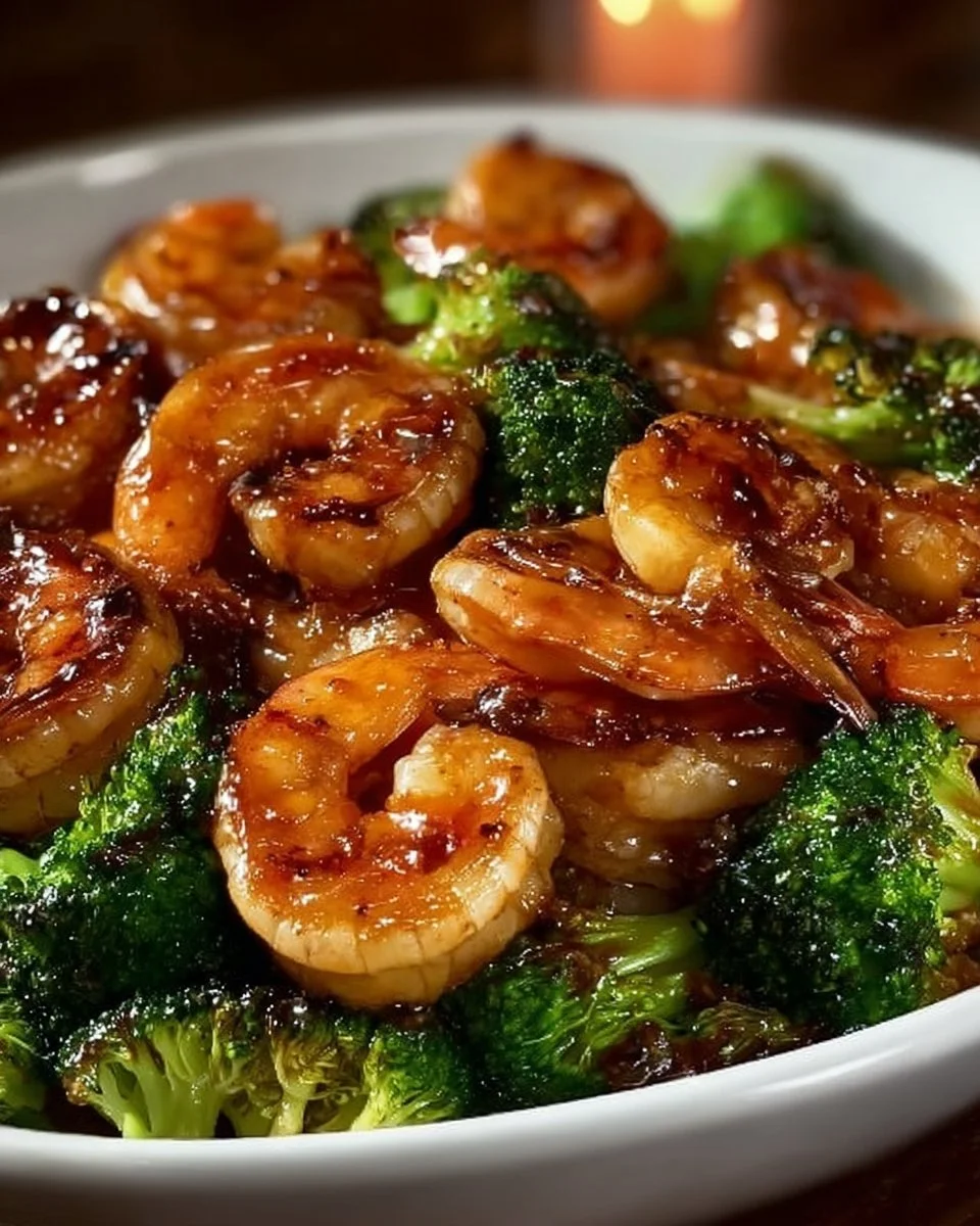 High-protein honey garlic shrimp served on a plate with vegetables
