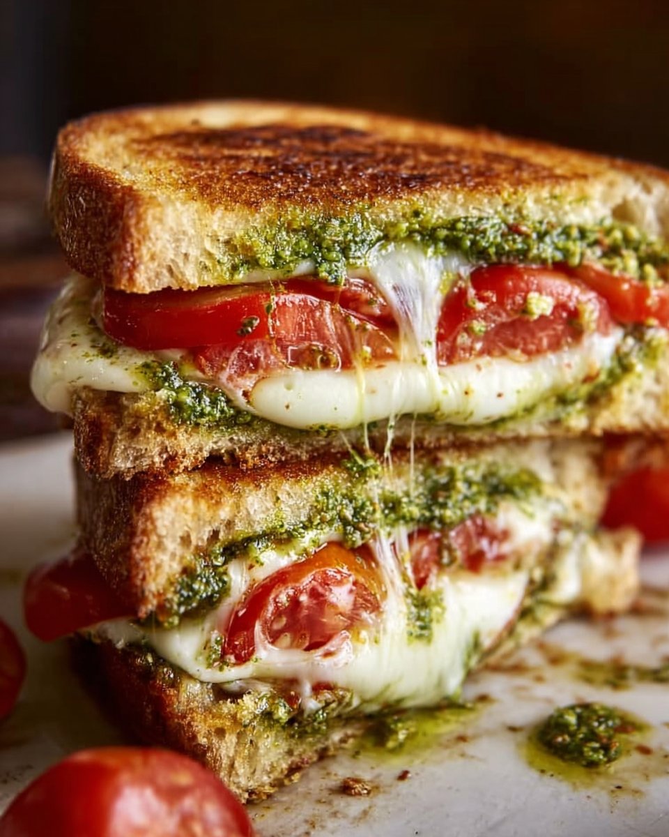 Pesto Mozzarella Panini with Fresh Tomatoes