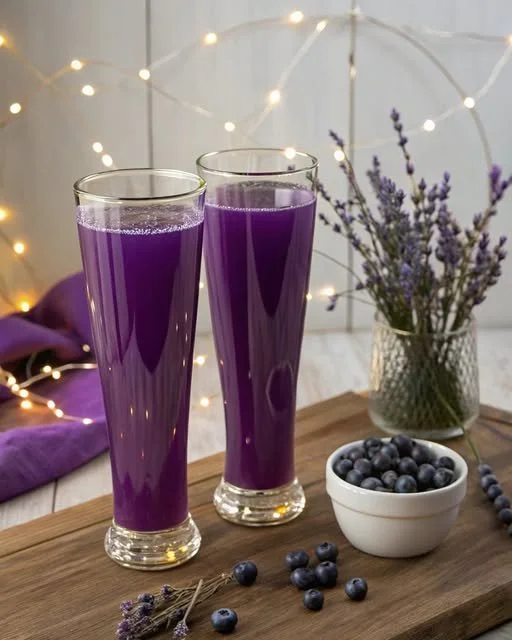 Refreshing lavender blueberry mocktail in a glass with mint garnish
