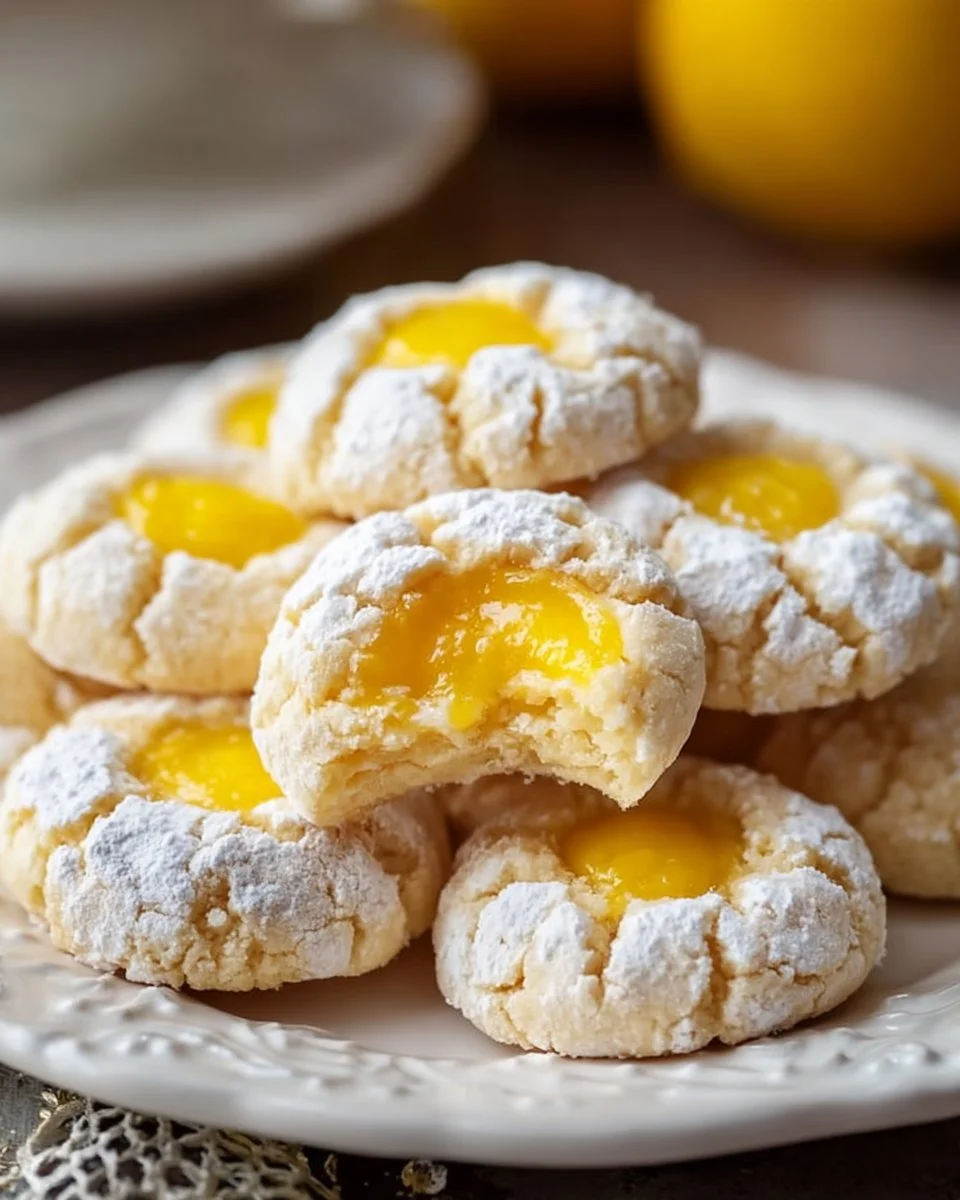 Melt-in-your-mouth lemon curd thumbprint cookies on a plate