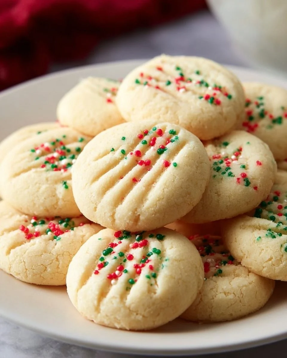 Delicious melt-in-your-mouth whipped shortbread cookies on a plate