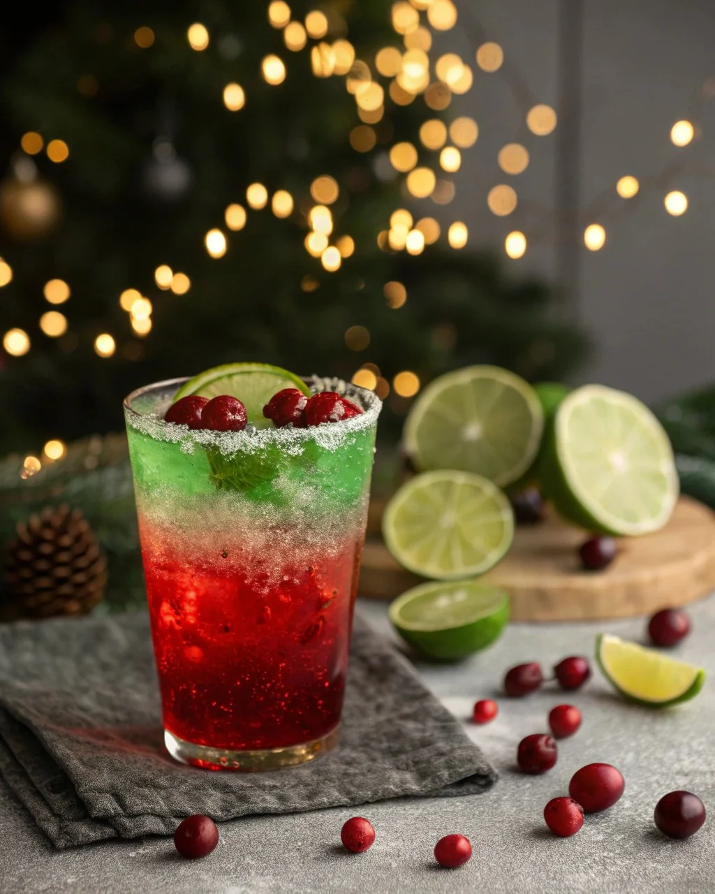 Merry Berry Lime Sparkler cocktail with fresh berries and lime garnish