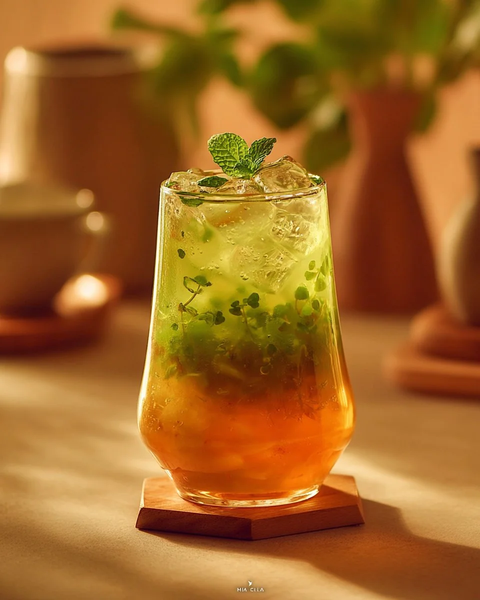 Refreshing Mint Cucumber Iced Tea in a glass with cucumber slices and mint leaves