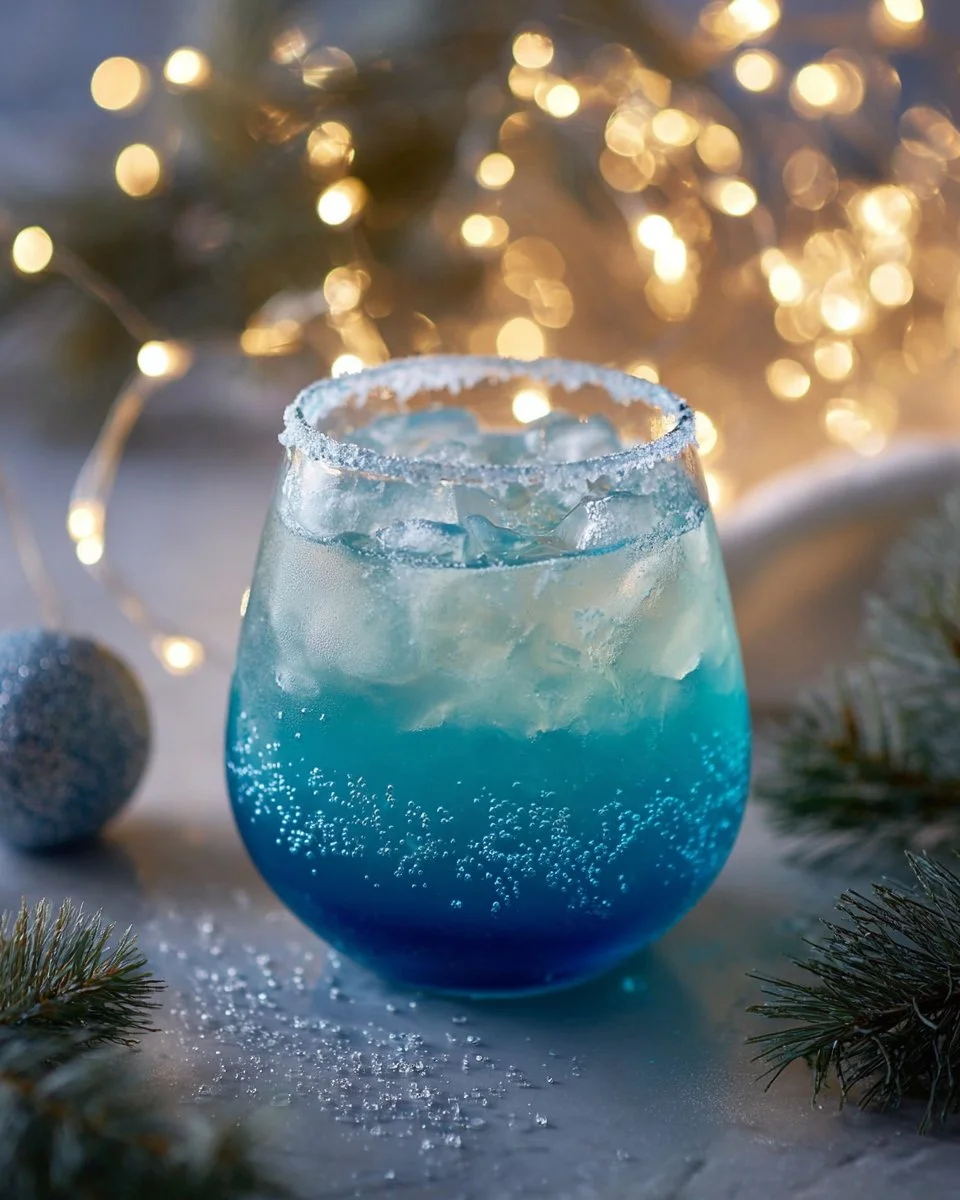 Refreshing Northern Lights Lemonade in a glass with colorful fruit garnishes