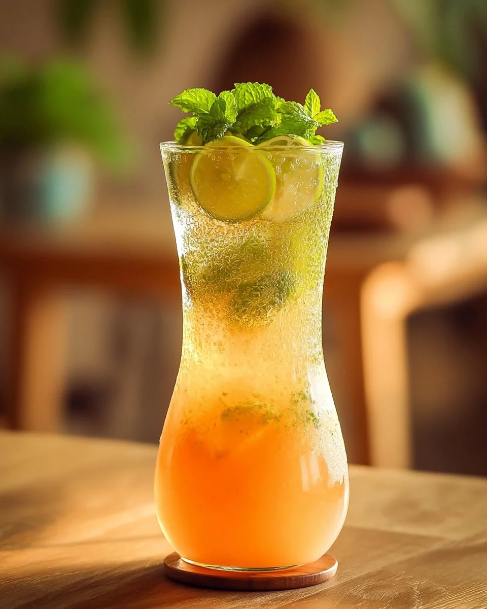 Orange Cider Mojito Mocktail in a glass with mint and orange garnish