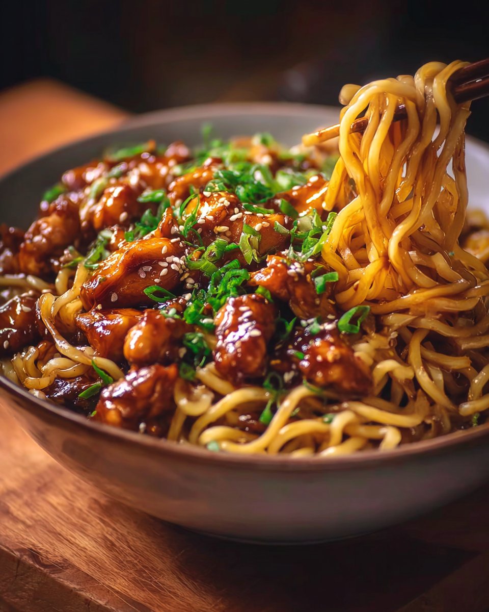 Sticky Garlic Chicken Noodles Recipe