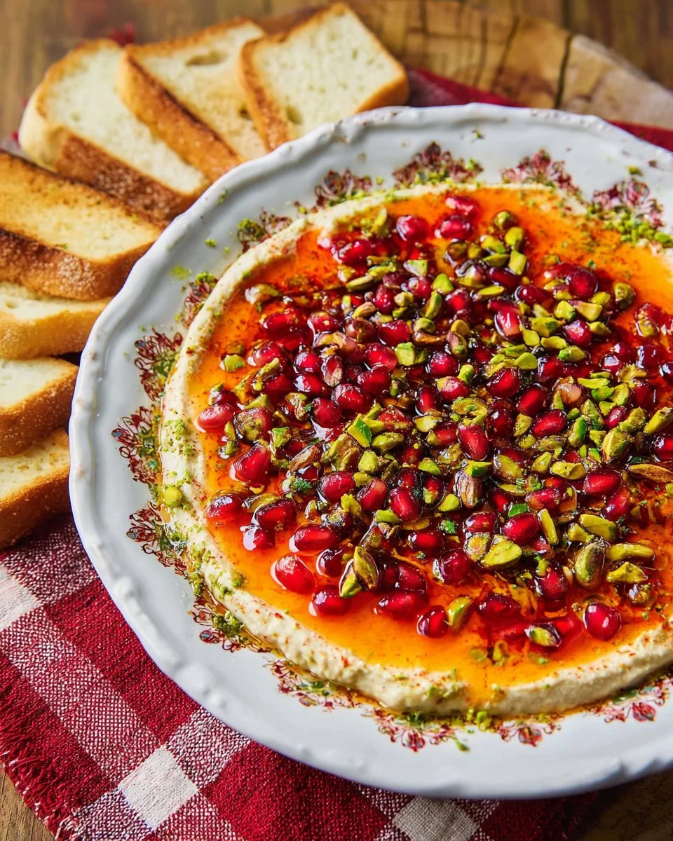 Pomegranate and Pistachio Boursin cheese appetizer on a serving platter