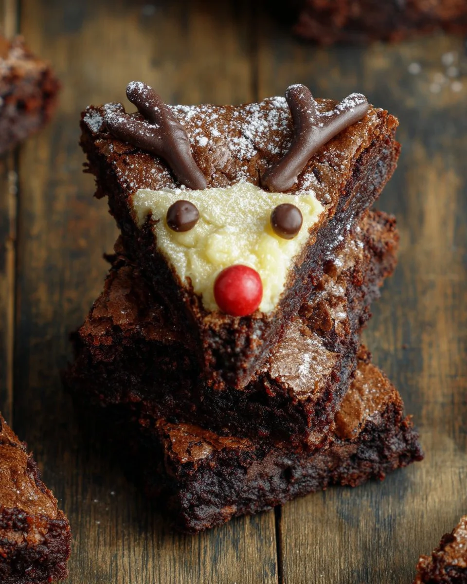 Delicious homemade Reindeer Brownies decorated for the holiday season