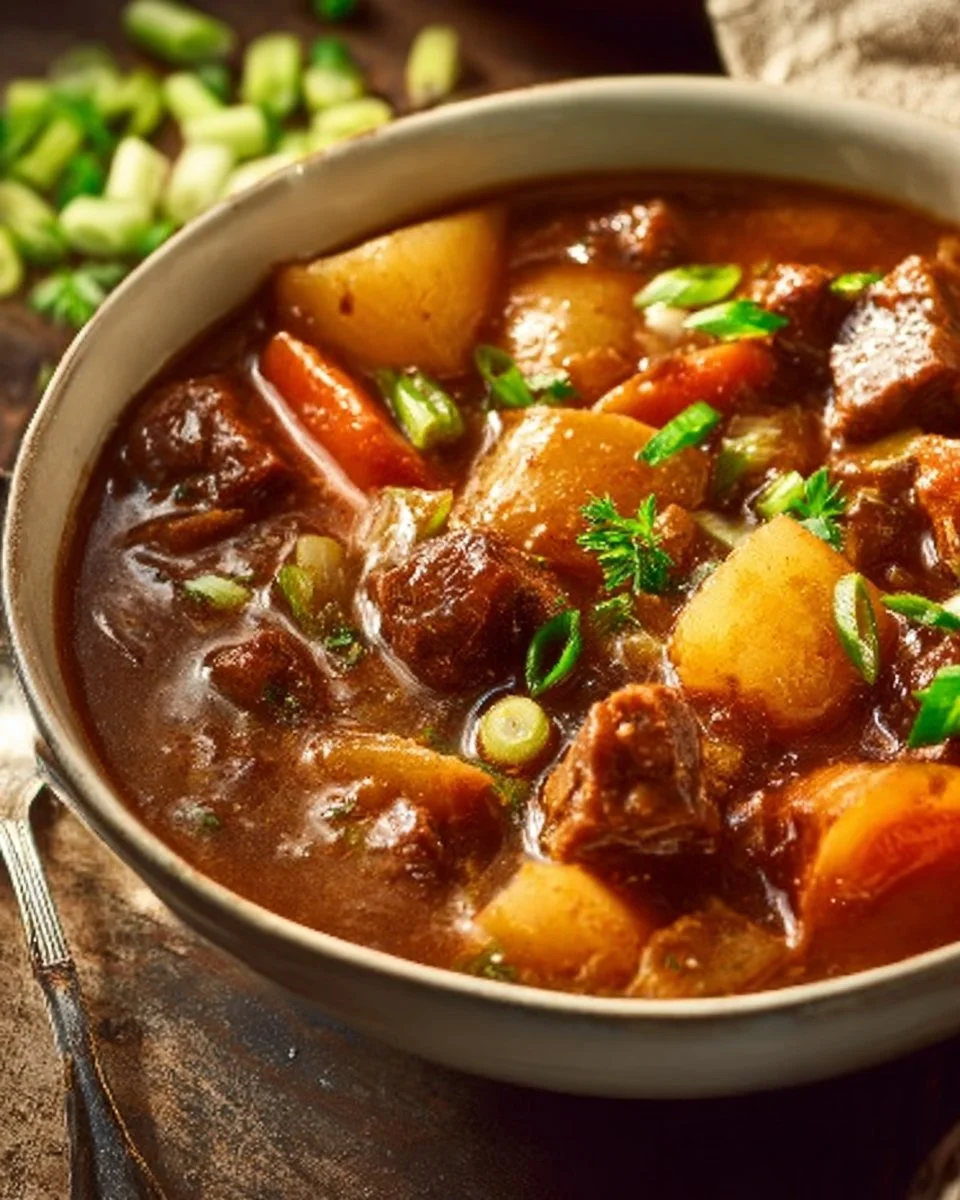 Delicious Slow Cooker Irish Beef Stew with vegetables and tender beef
