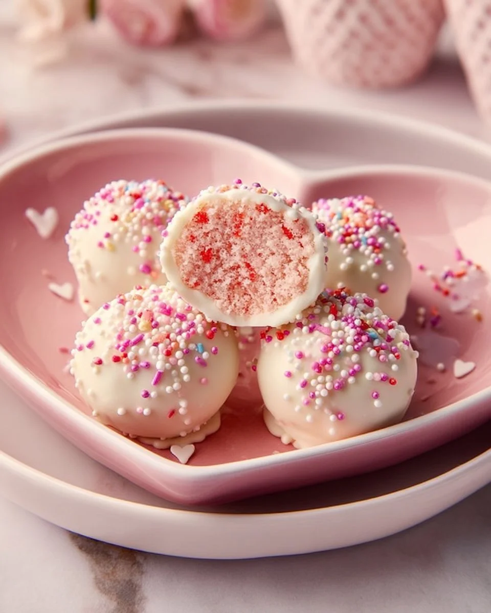 Delicious strawberry cake truffles arranged on a plate