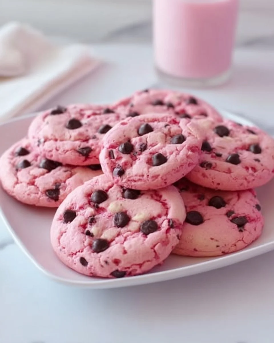 Freshly baked strawberry cookies on a cooling rack