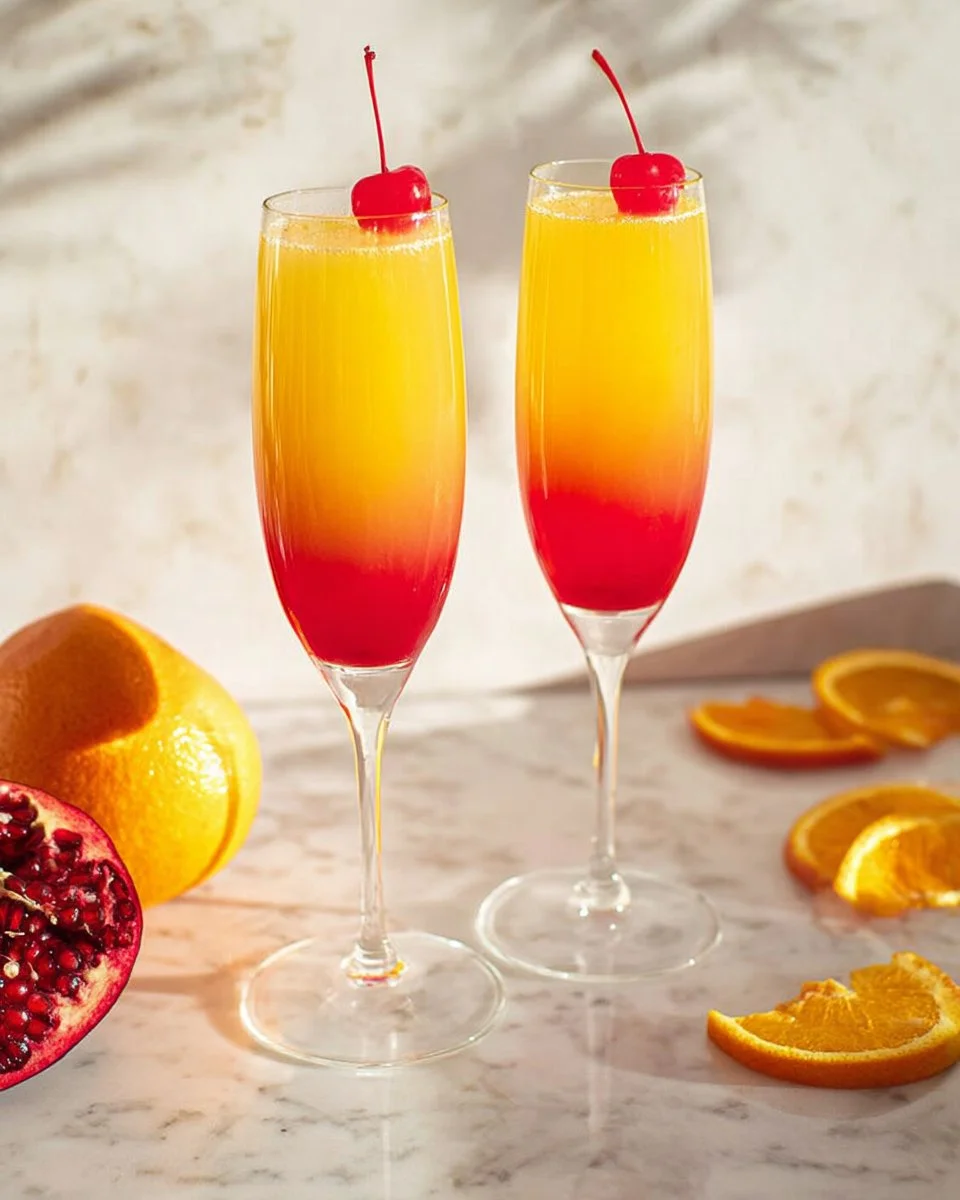 Colorful Sunrise Mocktail made with fresh fruits and juices