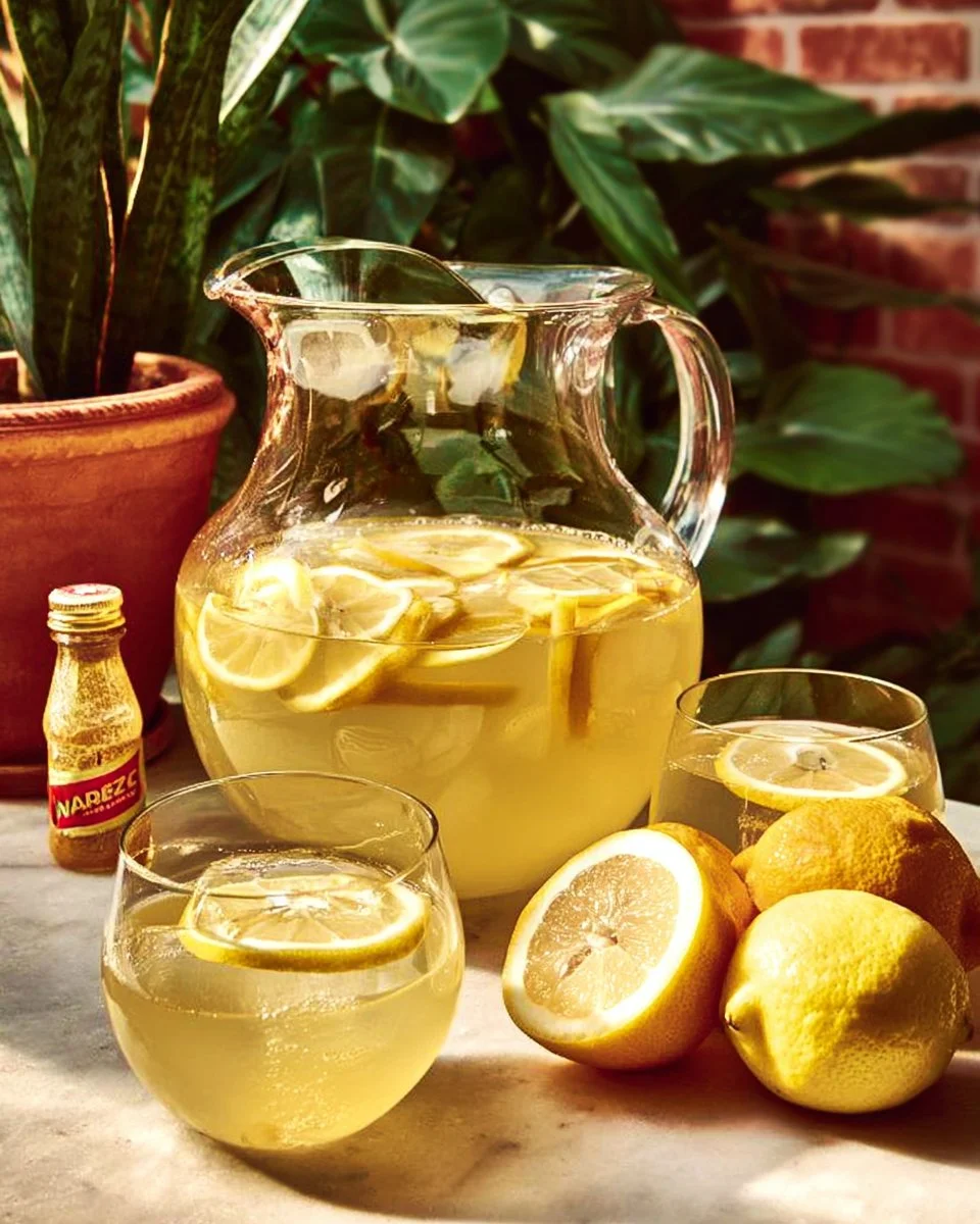Glass of Tata's refreshing rose water lemonade with ice and lemon slices