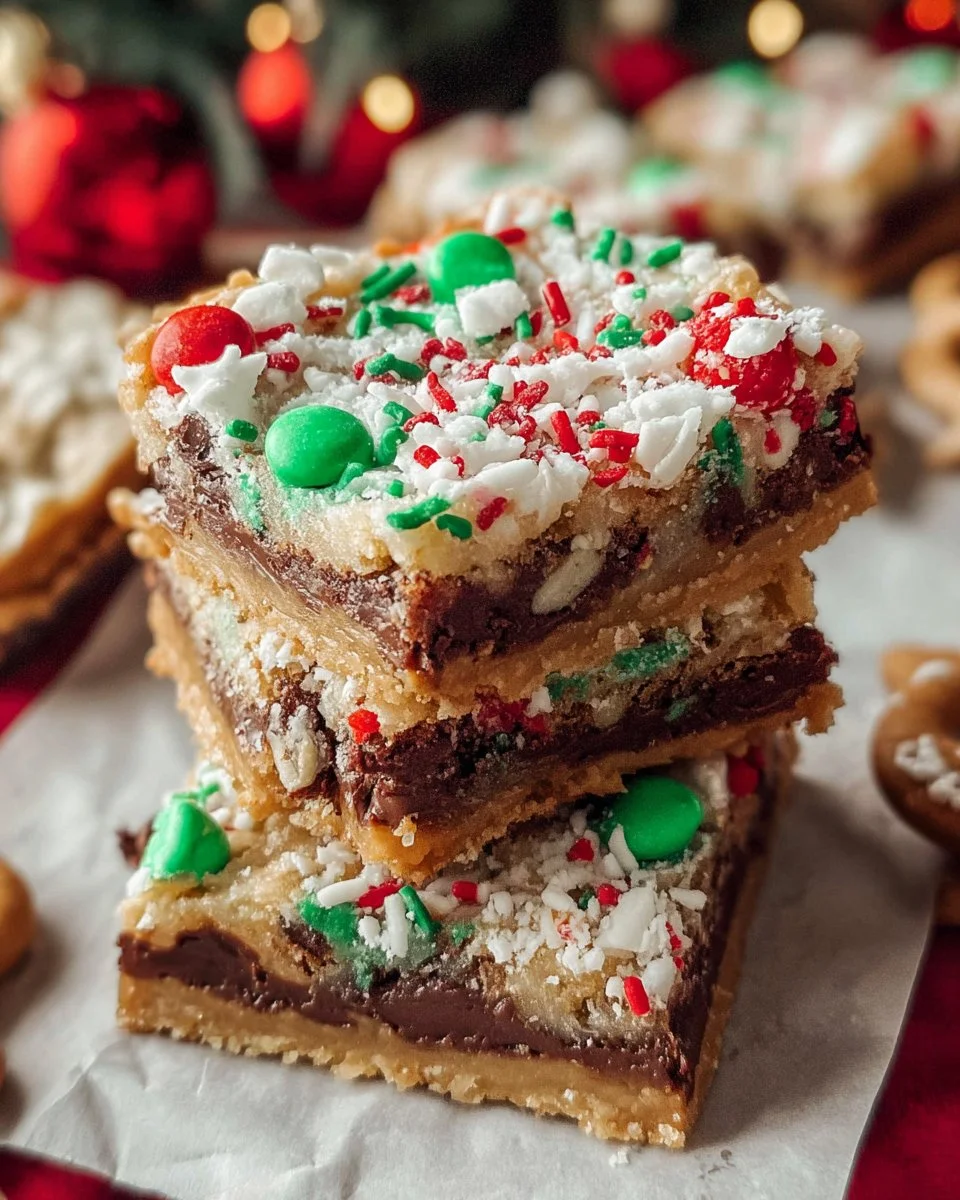 Delicious Christmas cookie bars topped with festive decorations