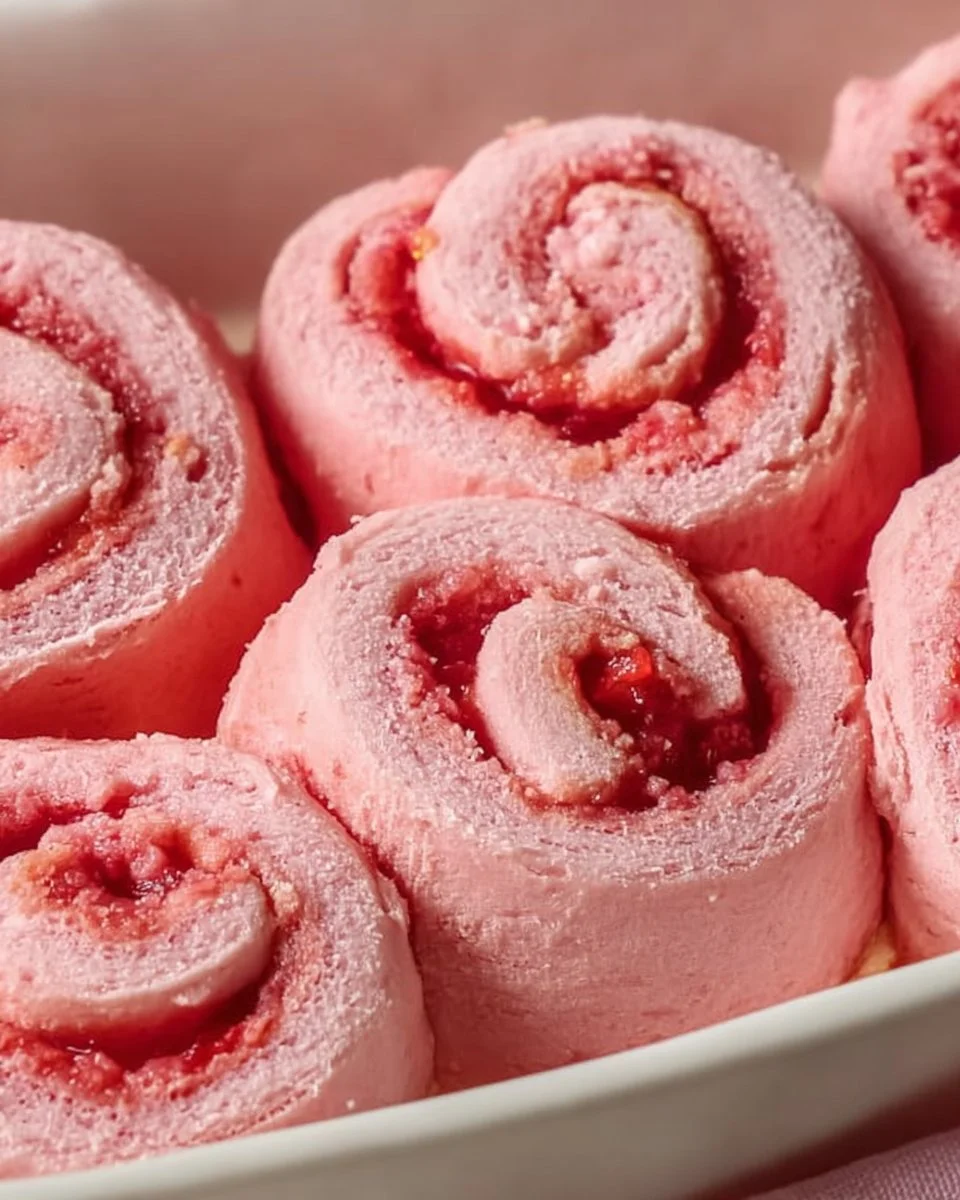 Delicious Valentines Rolls filled with fresh strawberries and cream.