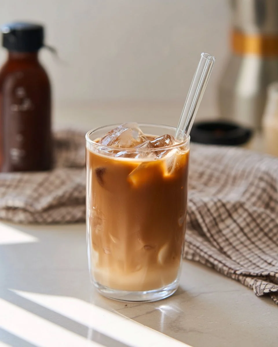 Delicious tahini coffee topped with frothy milk and coffee beans