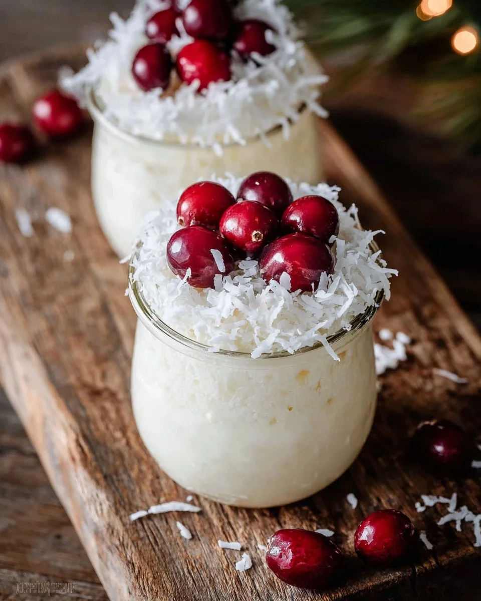 White Christmas Punch in a festive glass with holiday decorations