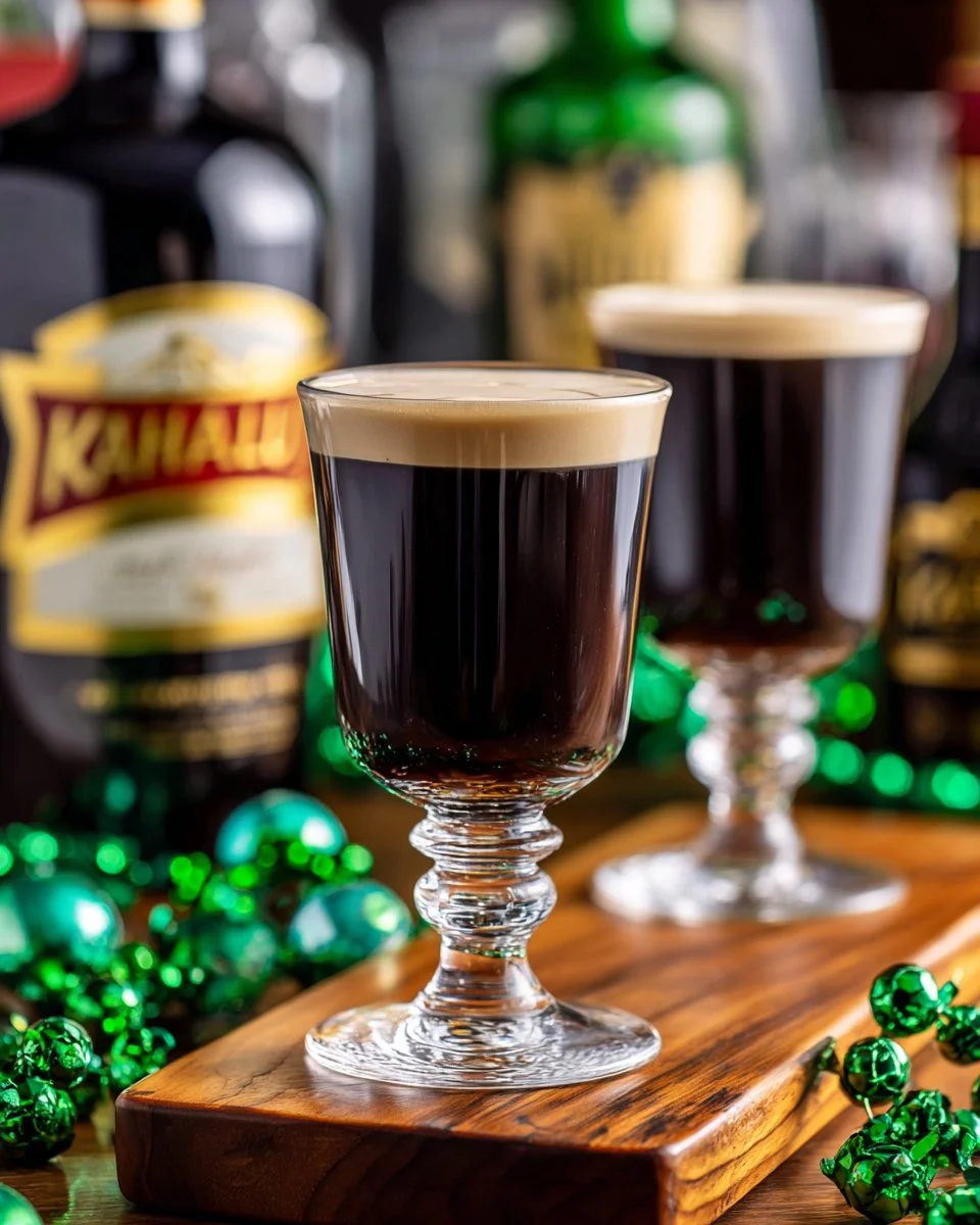 A creamy Baby Guinness Shot in a shot glass, featuring a layered appearance of coffee liqueur and cream.